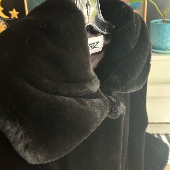 Pizazz Vintage Luxurious Black Faux Fur Pea Coat M - Picture 7 of 16